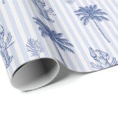 Kust Maritiem Blauw Gestreept Patroon Cadeaupapier (Rol Hoek)