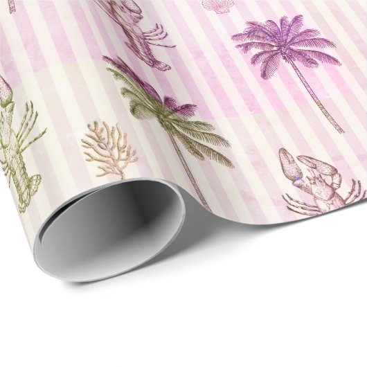 Kust Maritiem Paarse Gouden Gestreepte Patroon Cadeaupapier (Rol Hoek)