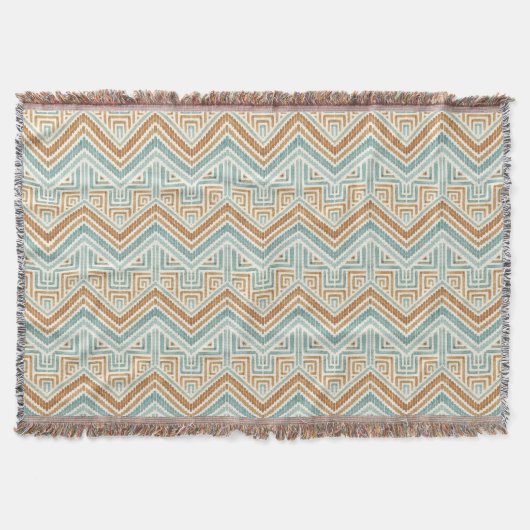 Kust Maze Waterverf Aqua & Terracotta Deken (Voorkant)