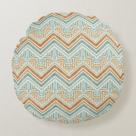 Kust Maze Waterverf Aqua & Terracotta Rond Kussen