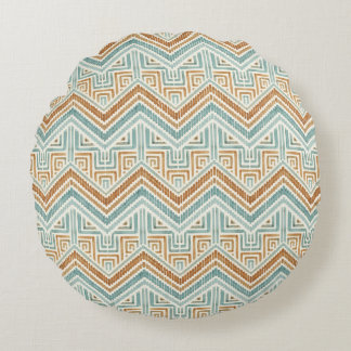 Kust Maze Waterverf Aqua & Terracotta Rond Kussen