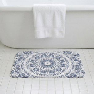 Kust Mediterraan Stof Blauw Bloemmotief Mandala Badmat