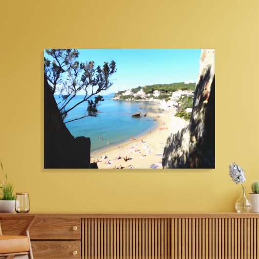 Kust met strand en hotels. Digitale kunst, schilde Canvas Afdruk (Insitu (Woonkamer))