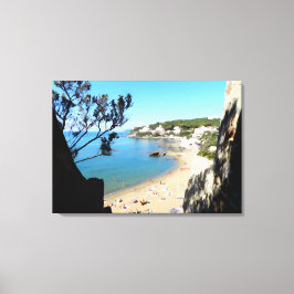 Kust met strand en hotels. Digitale kunst, schilde Canvas Afdruk