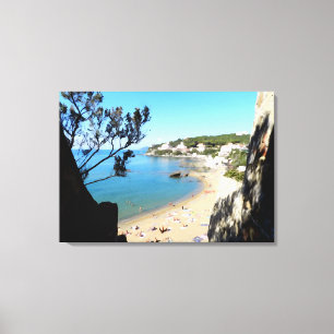 Kust met strand en hotels. Digitale kunst, schilde Canvas Afdruk