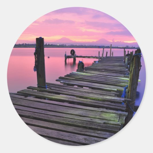 Kust met zonsondergang ronde sticker (Voorkant)