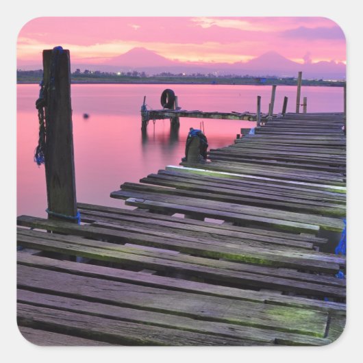 Kust met zonsondergang vierkante sticker (Voorkant)