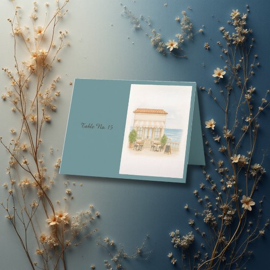 Kust Middellandse Zee Trouwtafel nummers Bedankkaart