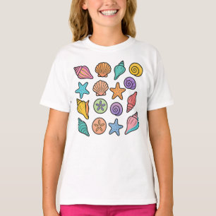 Kust Minimal Beach Kleurrijke Pastel Seashells T-shirt