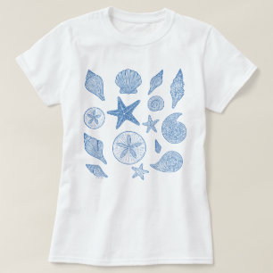Kust Minimal Seashells Beach Line Art T-shirt