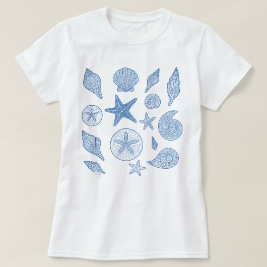 Kust Minimal Seashells Beach Line Art T-shirt (Design voorkant)