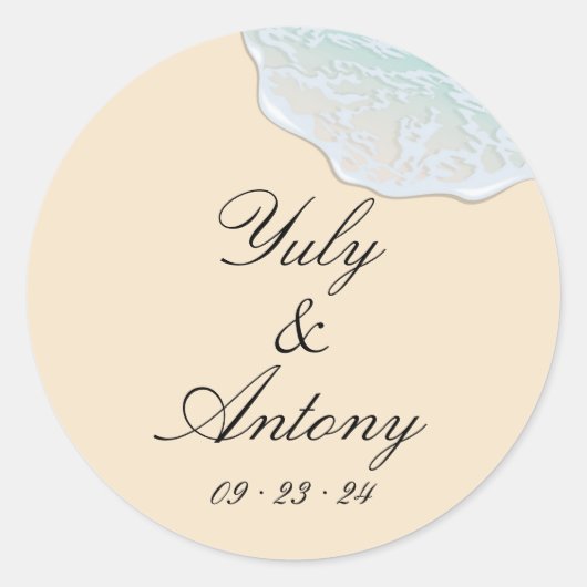 Kust Modern Wedding Beach Ronde Stickers Set (Voorkant)