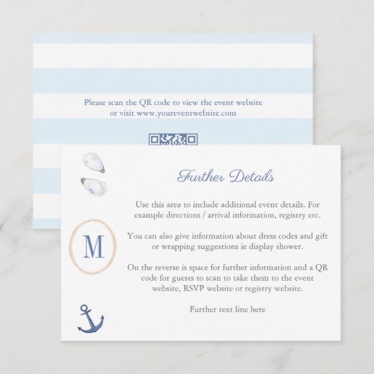 Kust Monogram Baby Shower Registratie QR Code  Informatiekaartje (Voorkant / Achterkant)