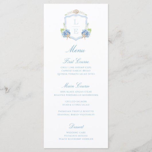 Kust Monogram Crest Trouwdag Menu (Voorkant)