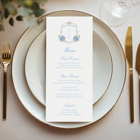 Kust Monogram Crest Trouwdag Menu