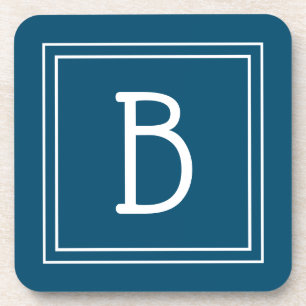 Kust Monogram Ocean Blauw & Witte Initiaal Bier Onderzetter