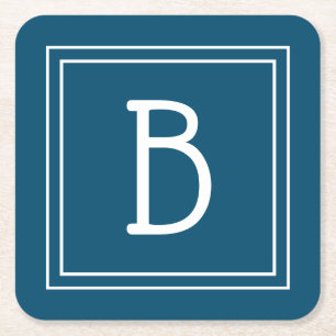 Kust Monogram Ocean Blauw & Witte Initiaal Kartonnen Onderzetters