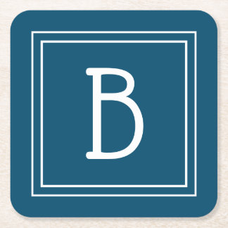 Kust Monogram Ocean Blauw & Witte Initiaal Kartonnen Onderzetters