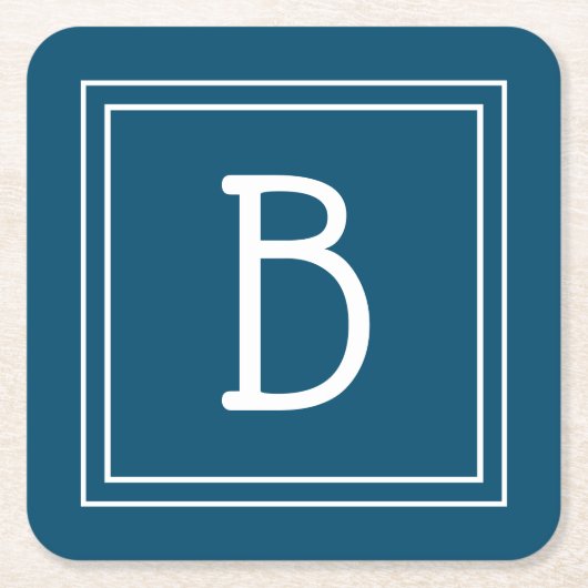 Kust Monogram Ocean Blauw & Witte Initiaal Kartonnen Onderzetters (Voorkant)