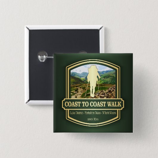 Kust naar Kustwandeling (B) Vierkante Button 5,1 Cm (Voorkant /achterkant)