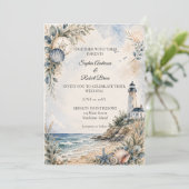 Kust Nantucket Vuurtoren Strand Bruiloft Kaart (Staand voorkant)