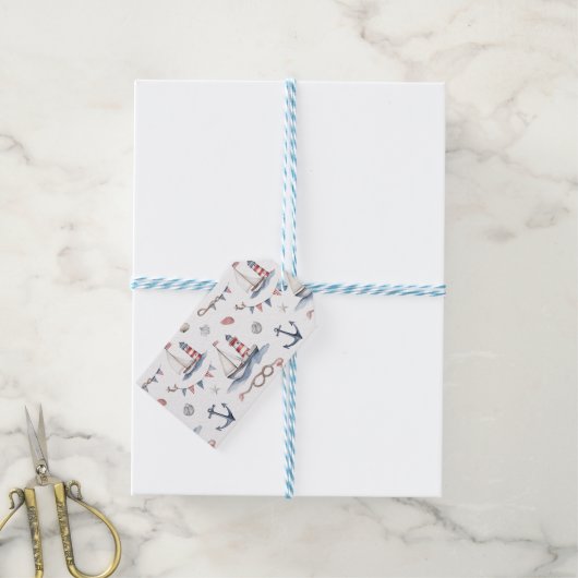 Kust Nautical 4 juli Zeilboten Vuurtoren  Cadeaulabel (Met Touw)