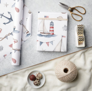 Kust Nautical 4 juli Zeilboten Vuurtoren Cadeaupapier