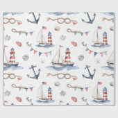 Kust Nautical 4 juli Zeilboten Vuurtoren Cadeaupapier (Vlak)