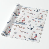 Kust Nautical 4 juli Zeilboten Vuurtoren Cadeaupapier (Uitgerold)
