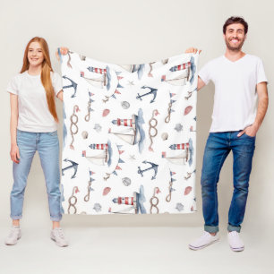 Kust Nautical 4 juli Zeilboten Vuurtoren  Fleece Deken