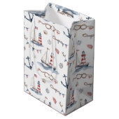 Kust Nautical 4 juli Zeilboten Vuurtoren Medium Cadeauzakje (Achterkant Gekanteld)