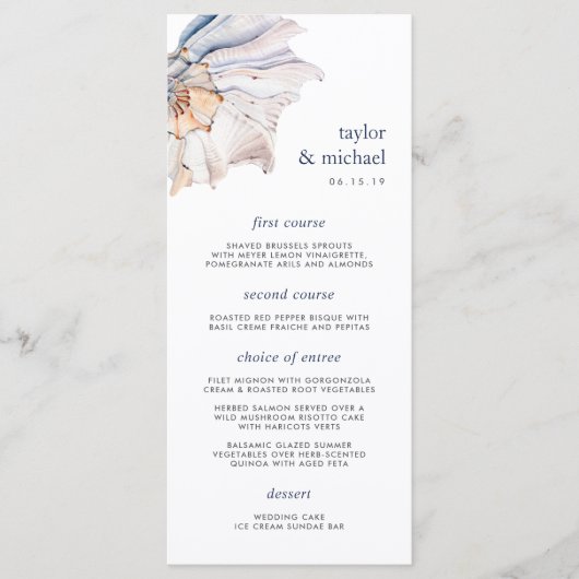 kust | Nautical Seashell Wedding Menu Kaart (Voorkant)