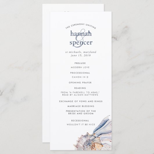 kust | Nautical Seashell Wedding Program Programmakaart (Voorkant / Achterkant)