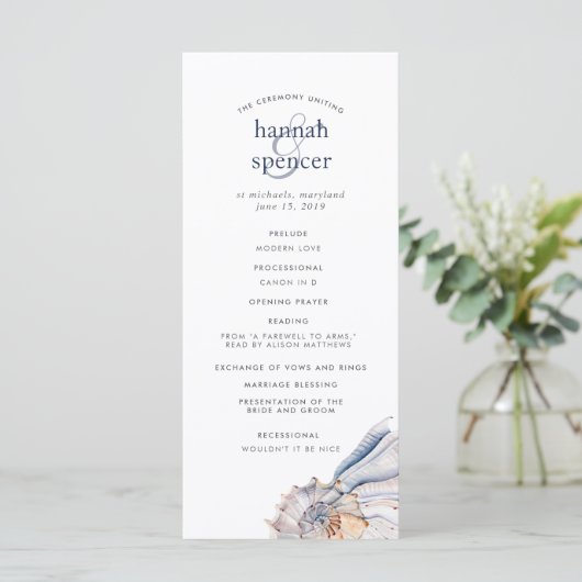 kust | Nautical Seashell Wedding Program Programmakaart (Staand voorkant)