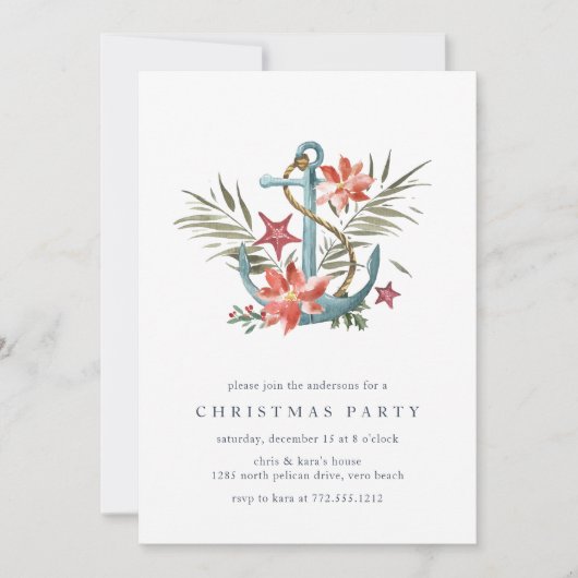 kust | Nautisch anker Kustkerstfeest Kaart (Voorkant)