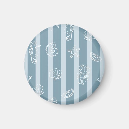 Kust nautisch patroon | Blauwe zee schelp & zeepaa Magneet (Voorkant)