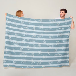 Kust nautisch patroon | Blauwe zeeschelp & zeepaar Fleece Deken