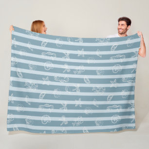 Kust nautisch patroon Blauwe zeeschelp & zeepaar Fleece Deken