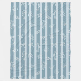 Kust nautisch patroon | Blauwe zeeschelp & zeepaar Fleece Deken