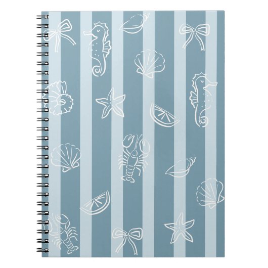 Kust nautisch patroon | Blauwe zeeschelp & zeepaar Notitieboek (Voorkant)