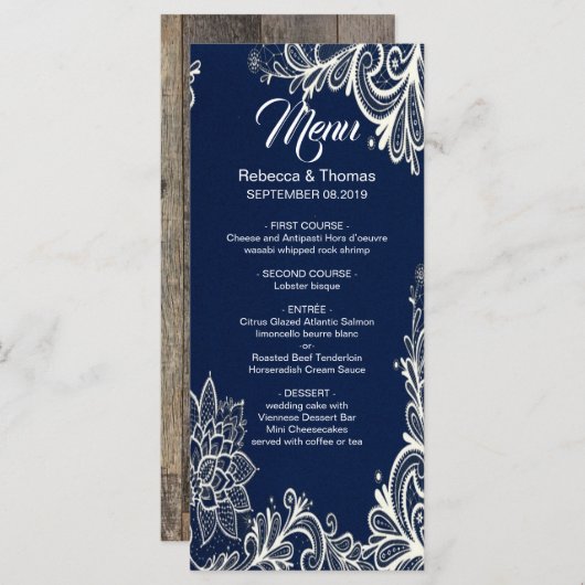 kust nautisch strand marine blauw bruiloft menu (Voorkant / Achterkant)