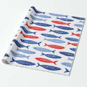 Kust Nautisch Zomer Vis Patroon Cadeaupapier (Uitgerold)