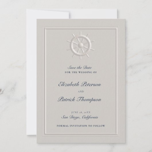 Kust Nautische Boot Helm Ivoor Formele Huwelijk Save The Date (Voorkant)
