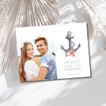 Kust Nautische Foto Strand Bruiloft Save the Date Aankondigingskaart<br><div class="desc">Deel de vreugde van uw aankomende strandbruiloft met onze Coastal Nautical Photo Beach Wedding Save the Date briefkaart. Met een nautisch anker versierd met zeeschelpen, dit ontwerp legt perfect de geest van de kust van uw viering vast. Een prachtige foto van het paar voegt een persoonlijke en oprechte touch toe....</div>