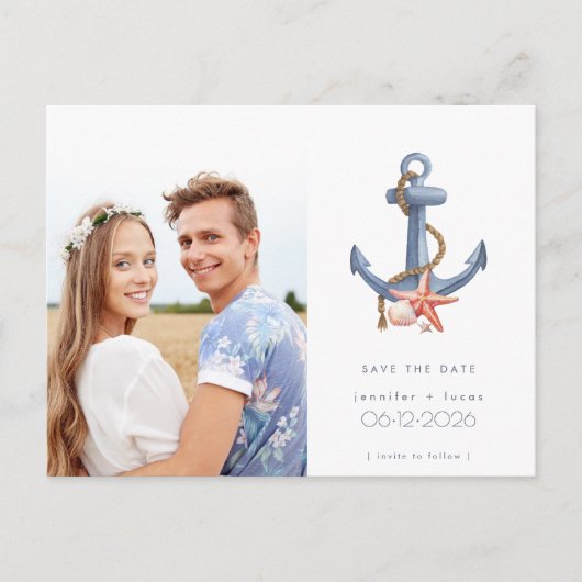 Kust Nautische Foto Strand Bruiloft Save the Date Aankondigingskaart (Voorkant)