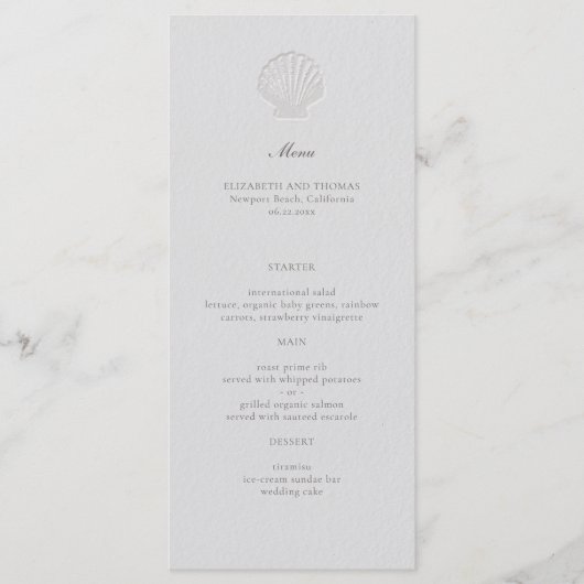 Kust Nautische Shell Classic formele bruiloft Menu (Voorkant)