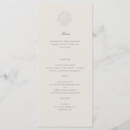 Kust Nautische Shell Classic Formele Huwelijk ECRU Menu (Voorkant)