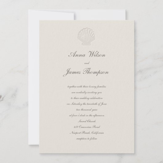 Kust Nautische Shell Classic Script Ecru Wedding Kaart (Voorkant)