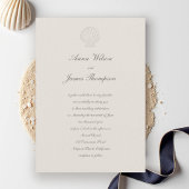 Kust Nautische Shell Classic Script Ecru Wedding Kaart