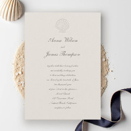Kust Nautische Shell Classic Script Ecru Wedding Kaart